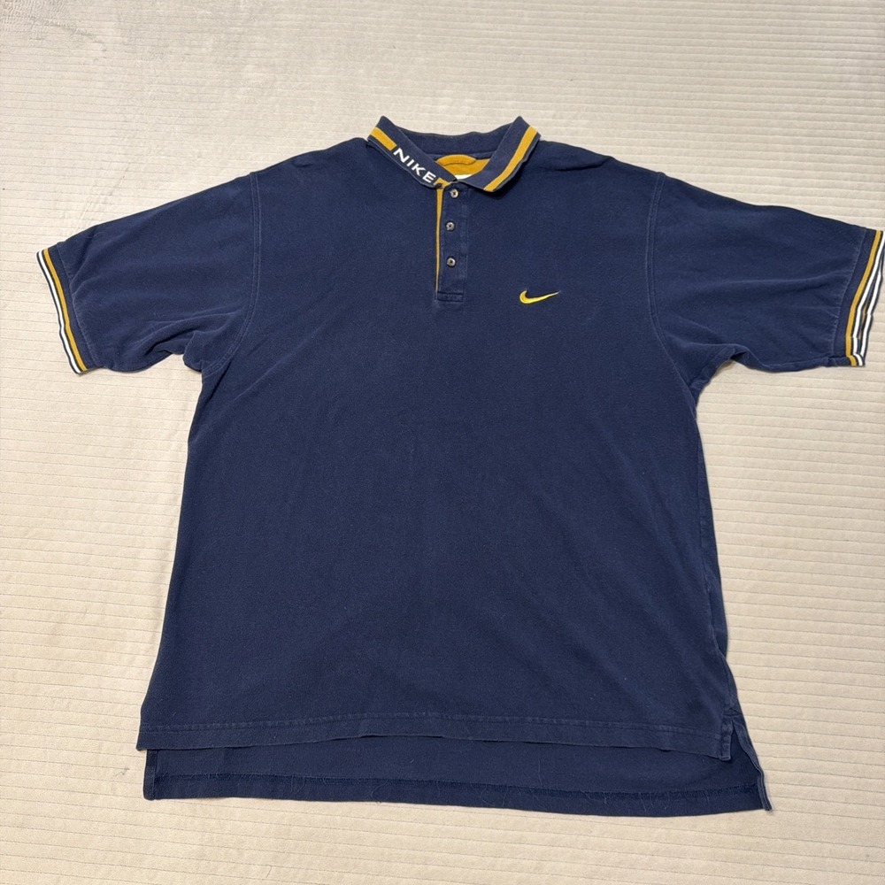 Nike Vintage Mens Sz XL Blue & Gold Short Sleeve Polo Shirt White Tag 90s Retro
